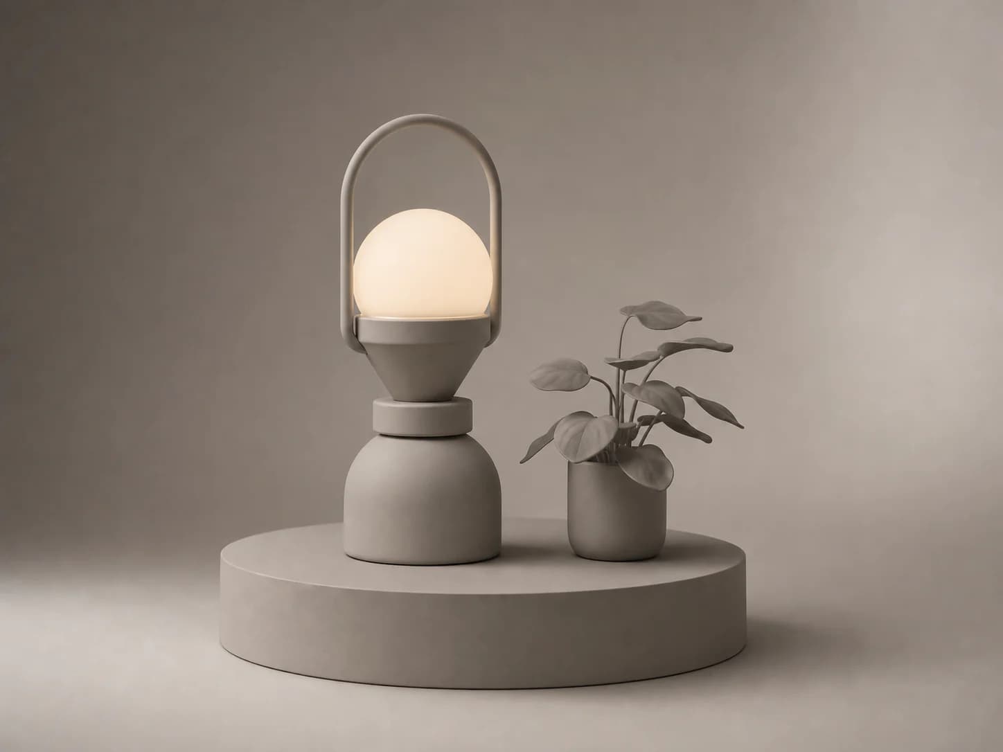 Clay render specimen: A 3D scene with every material stripped to the same neutral matte, so only form, light and occlusion remain.