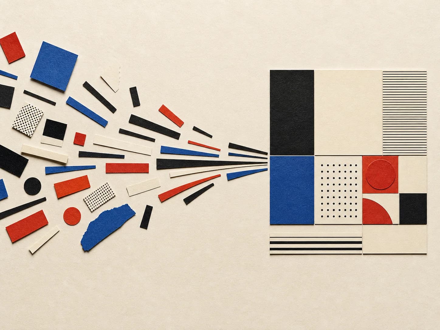 Cut-paper fragments resolving into an ordered modular composition