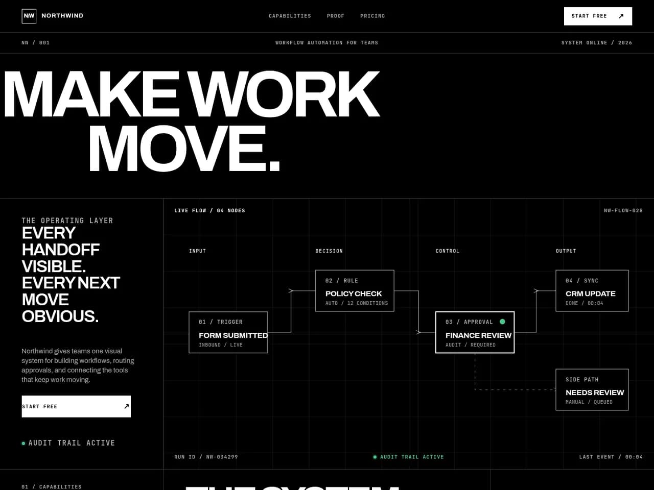 Page an agent built from the Monochrome Grid Studio kit