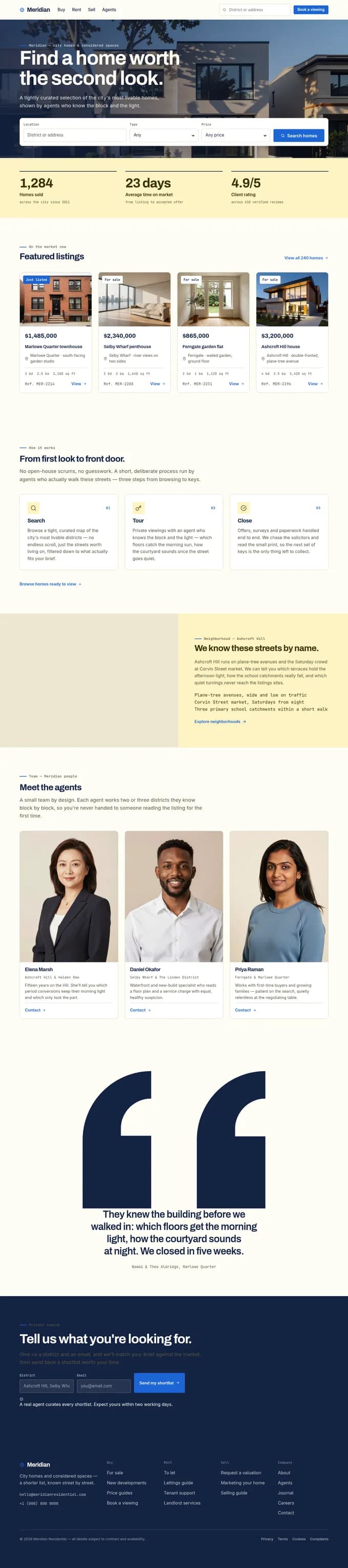 Meridian — Real estate, built in one shot from an Identity Forge kit