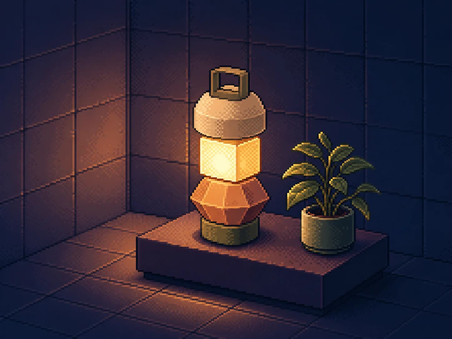 Pixel art specimen: Images authored on a coarse pixel grid with an indexed palette, where dithering does the work gradients would.