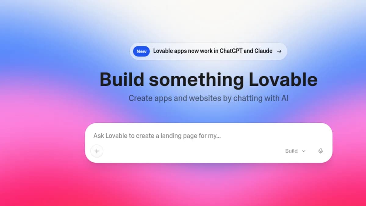Lovable homepage showing "Build something Lovable" above a composer that asks for a landing-page idea.