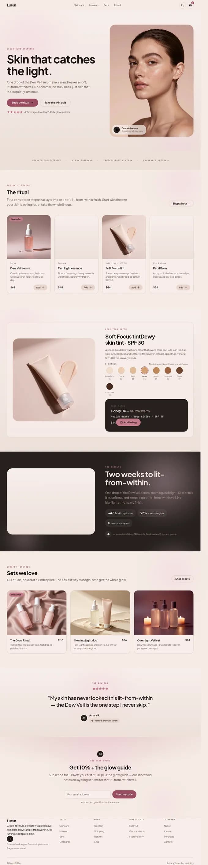 Lueur — Beauty / cosmetics, built in one shot from an Identity Forge kit