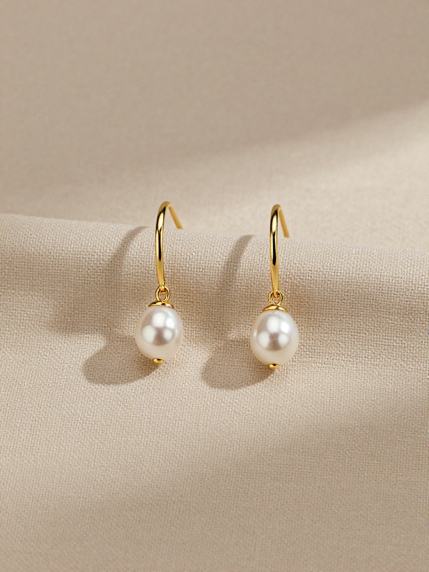 Ondine Drop earrings in 18k yellow gold suspending two freshwater pearls